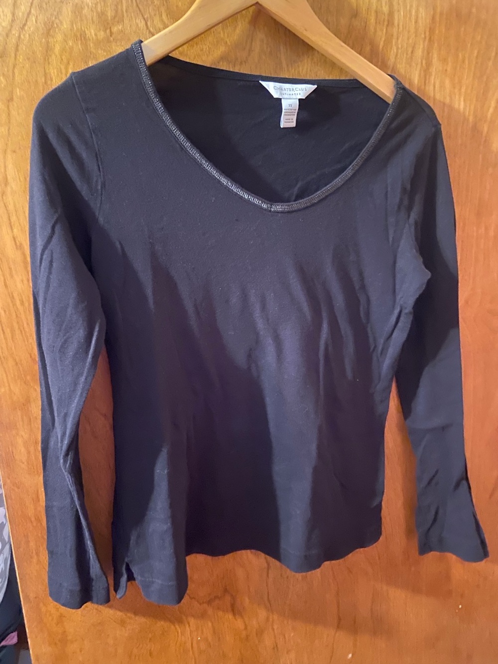 Charter Club Intimates Women's Black Long Sleeve Scoop Neck Top Size XS Lot of 2